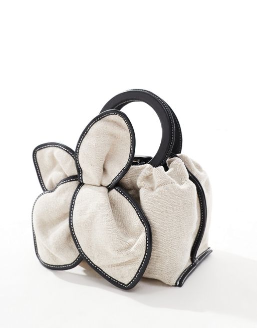 & Other Stories linen blend mini occasion bag with leather strap in beige