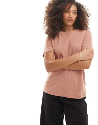 Other Stories &  Linen Blend Relaxed Short Sleeve T-shirt In Soft Orange In Pink