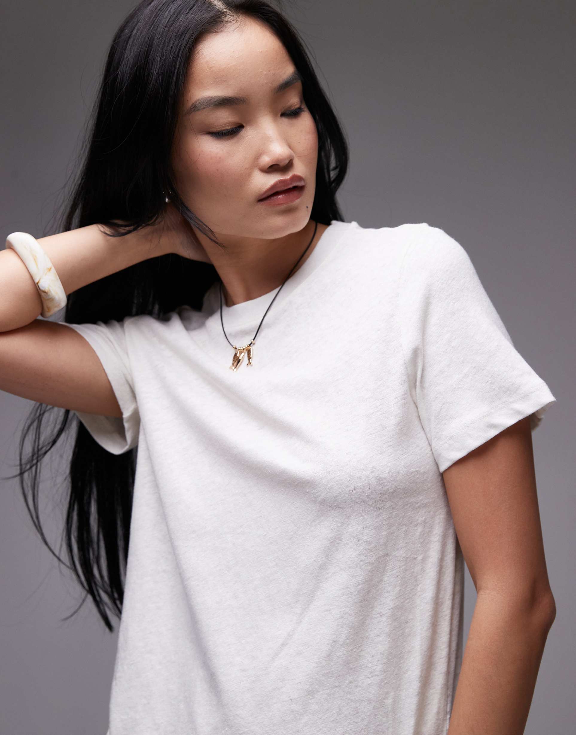 & other stories linen blend relaxed short sleeve t-shirt in white