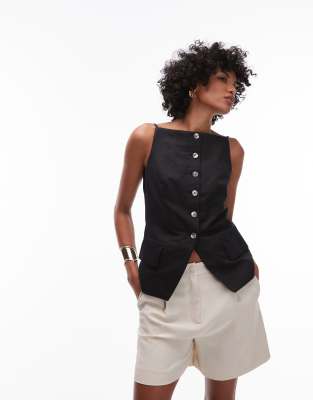 & Other Stories Linen Blend Square Neck Vest Top In Black