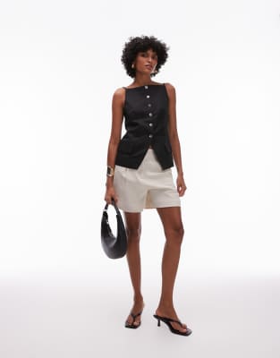 Shop & Other Stories Linen Blend Square Neck Vest Top In Black