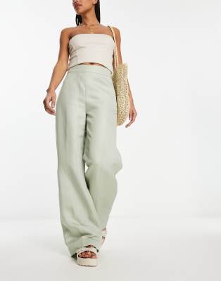 me Women's Linen Blend Tie Waist Wide Leg Pants - Beige - Size 6