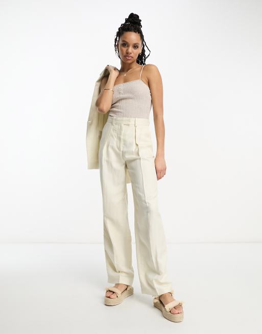 Weekday Riley wide leg satin pants in off-white - part of a set