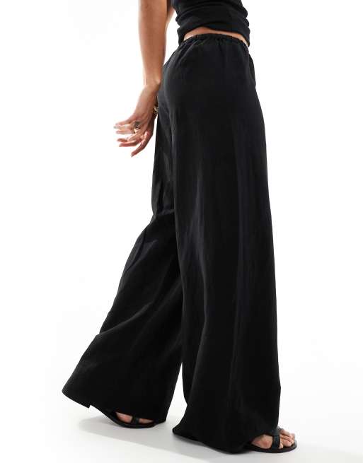 & Other Stories linen blend wide leg pants with drawstring waist in black 