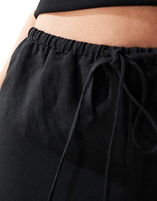 & Other Stories linen blend wide leg pants with drawstring waist in black 