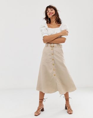 linen button front skirt