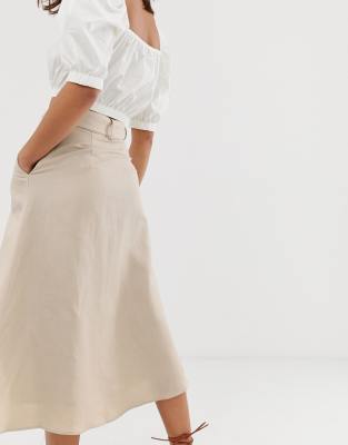 white button front midi skirt