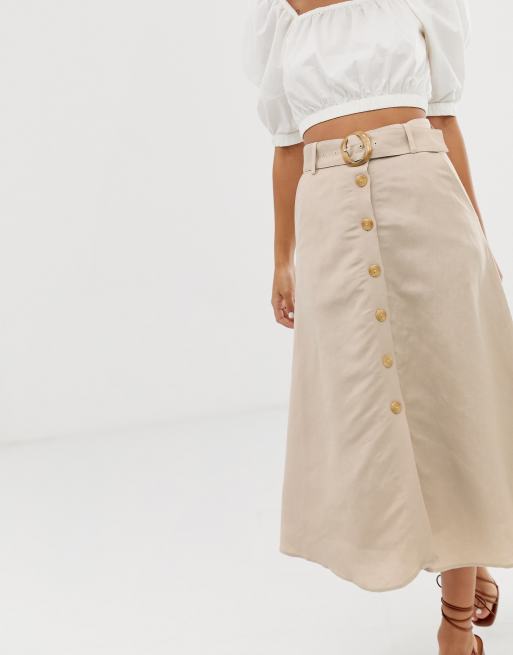 Linen button best sale front skirt