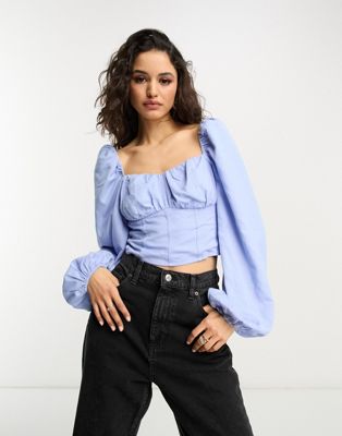 Other Stories &  Linen Corset Detail Blouse In Blue
