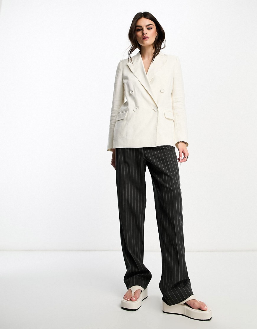 & Other Stories linen double breasted blazer in white