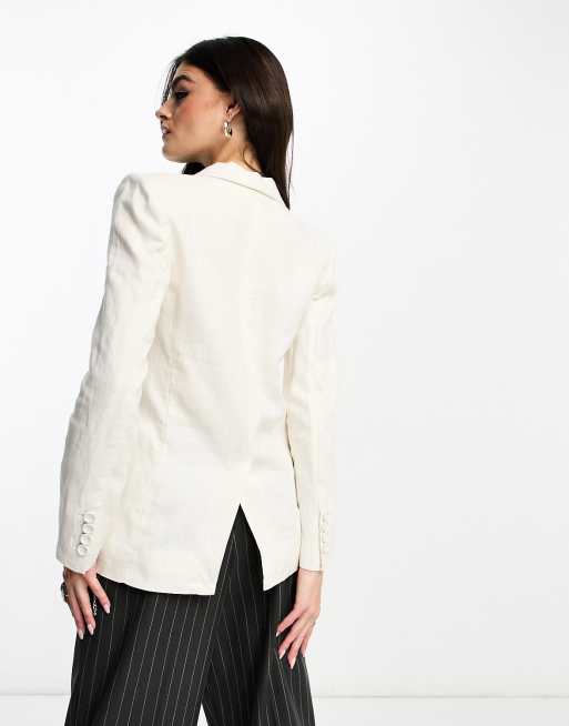 & Other Stories linen double breasted blazer in white, 3 of 4