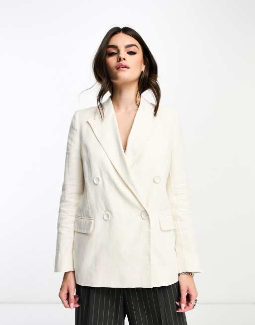 White linen hotsell double breasted blazer