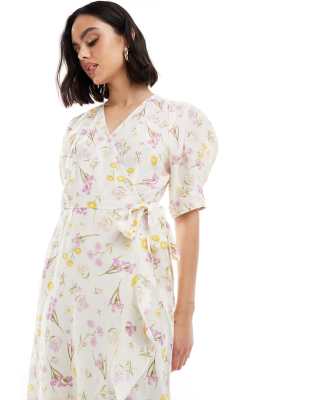 & Other Stories linen drop hem wrap maxi dress in yellow floral print | ASOS