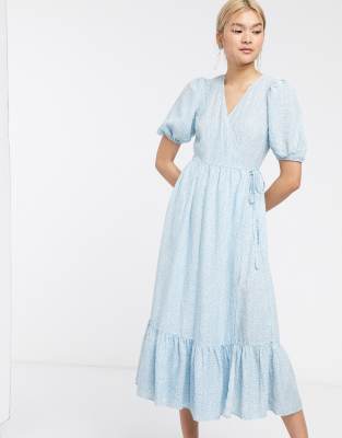 blue wrap dress with sleeves