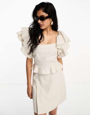 Shop Other Stories &  Linen Frill Sleeve Top In Beige - Part Of A Set-neutral