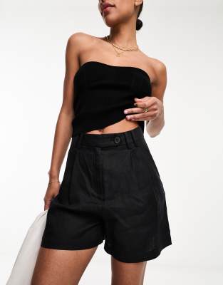 & Other Stories & Other Stories linen high waist belted shorts in black