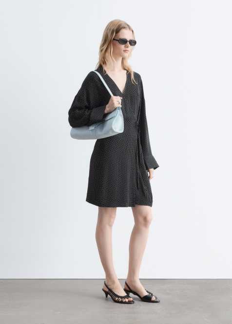 & Other Stories linen-look wrap dress in black polka print - view 1
