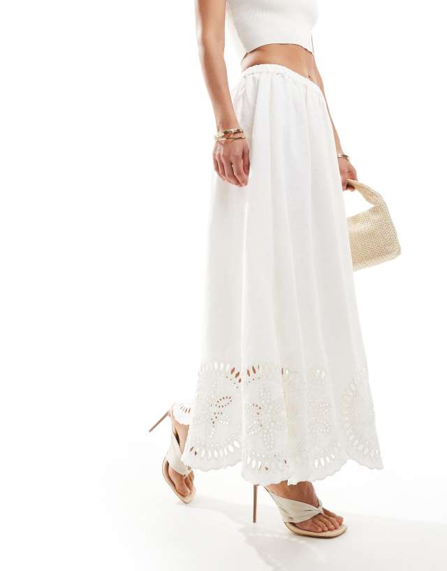 & Other Stories - linen maxi skirt with volume hem and embrioderd broderie in white