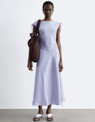 & Other Stories Linen Midi Dress With Asymmetric Hem In Purple
