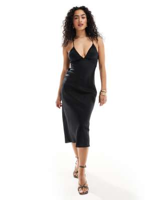 & Other Stories & Other Stories linen midi dress with lace-up open back in black