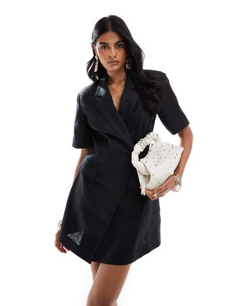 & Other Stories linen mini blazer dress with asymmetric wrap in black - view 1