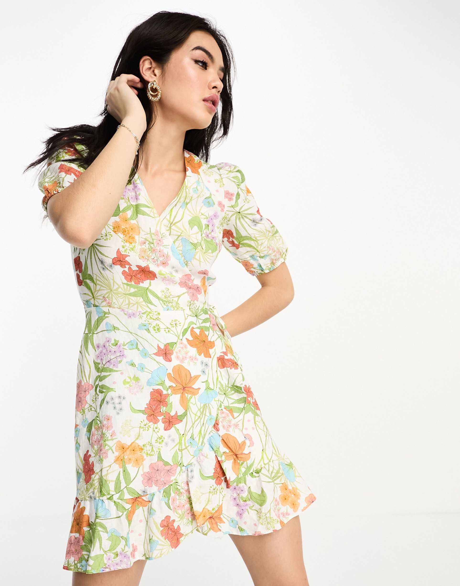 & other stories linen mini dress in multi floral