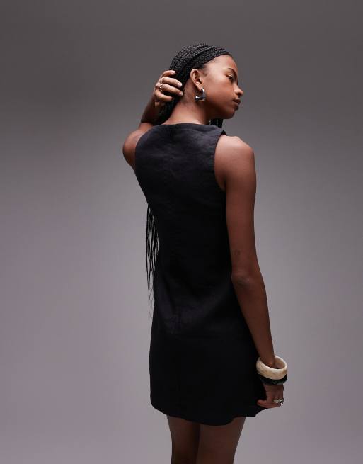 & Other Stories linen mini dress with boat neck in black