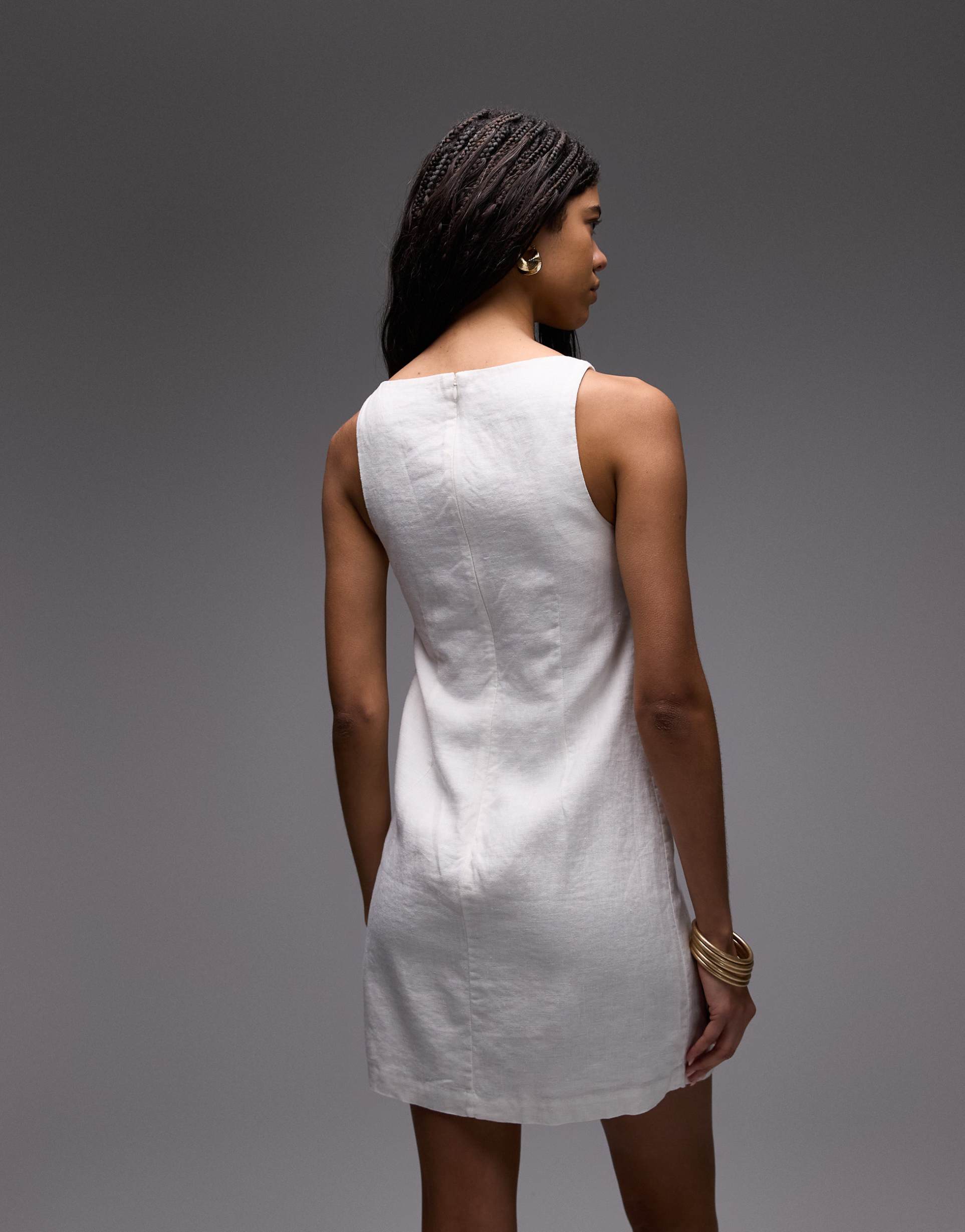 & other stories linen mini dress with boat neck in off white