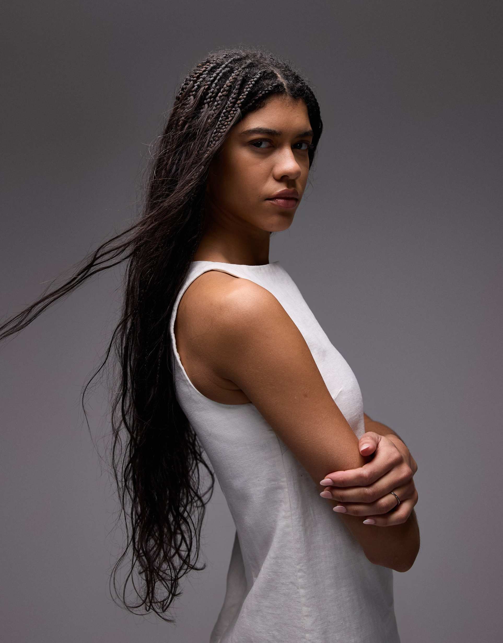 & other stories linen mini dress with boat neck in off white
