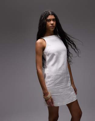 & Other Stories linen mini dress with boat neck in White