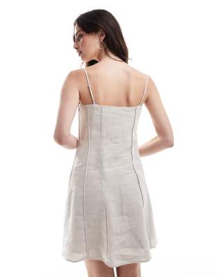 & Other Stories Linen Mini Flippy Dress With Adjustable Straps And Paneled Seams In White