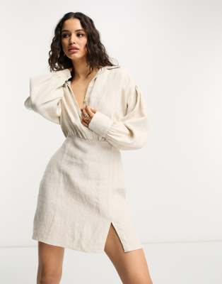 Other Stories &  Linen Mini Shirt Dress In Beige-neutral