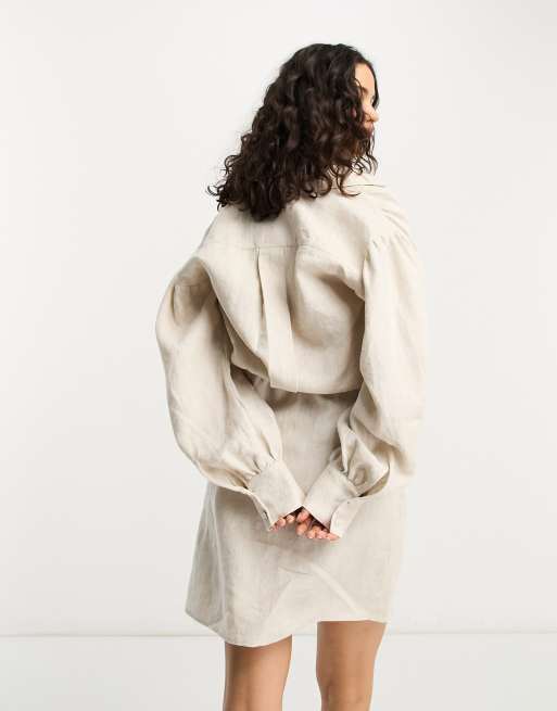 & Other Stories linen mini shirt dress in beige