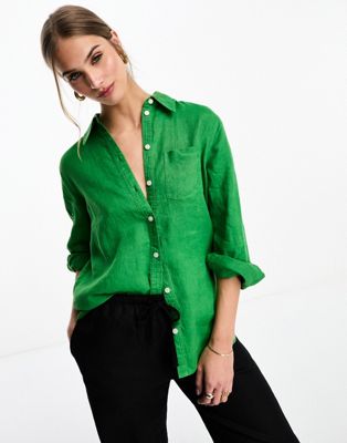 OTHER STORIES & OTHER STORIES LINEN OVERSIZED SHIRT IN GREEN