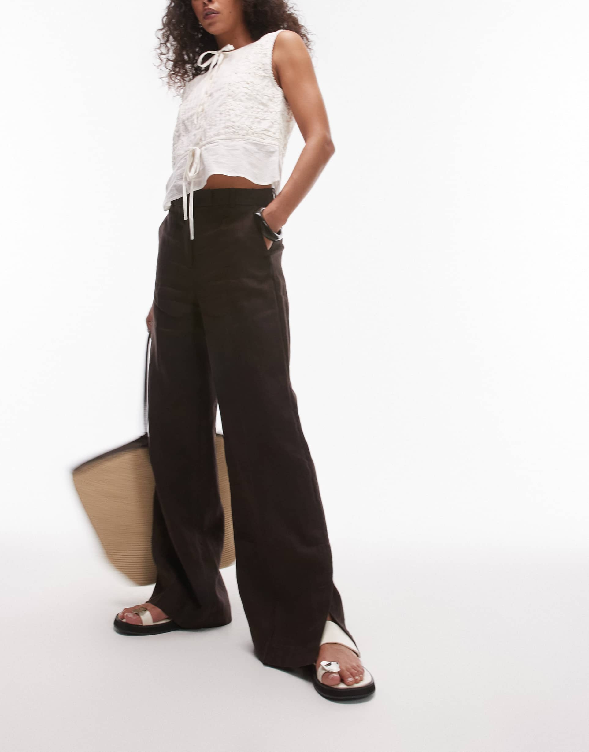 & other stories linen pants in dark brown