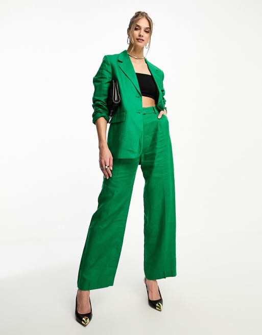 Green linen trousers womens sale