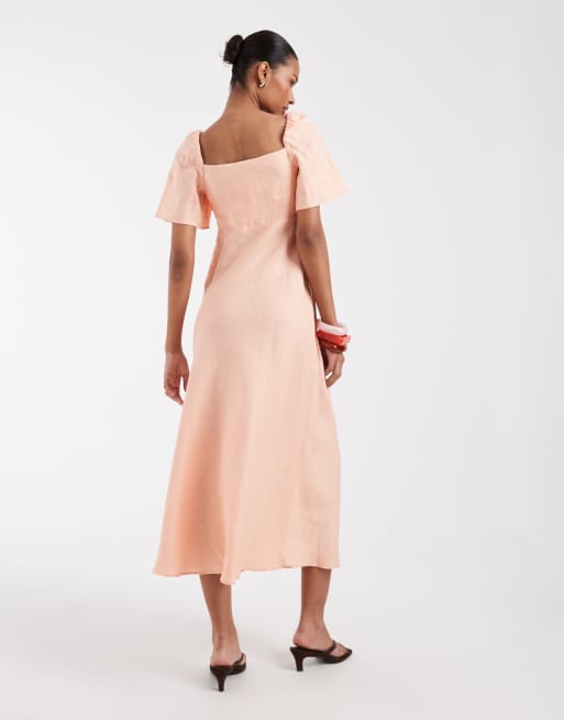 basque waist linen dress Belle Midi Dress Daisy Yellow Linen