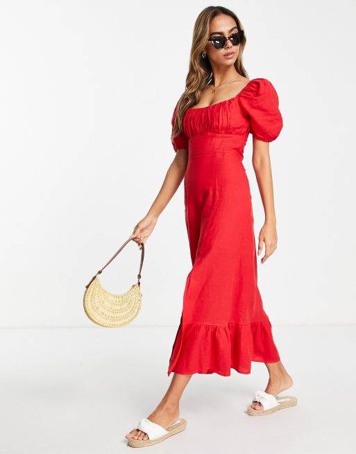 Linen midi dress with 2024 sleeves