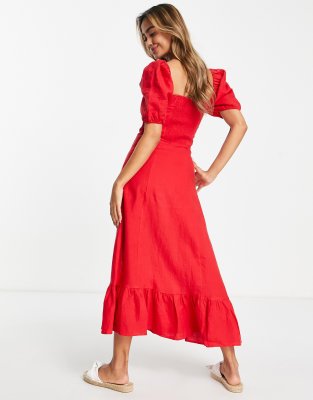 puff sleeve linen midi dress other stories