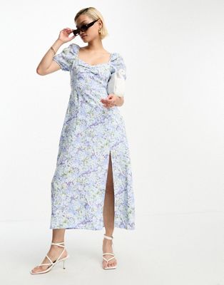 & Other Stories linen puff sleeve midi dress in rosario print