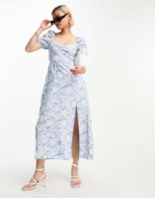  Other Stories linen puff sleeve midi dress in rosario print