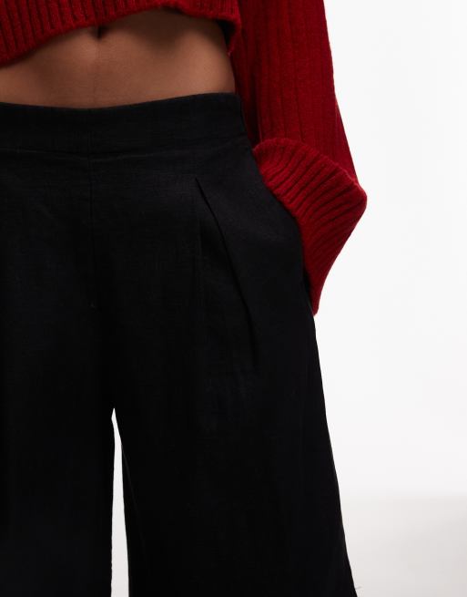 & Other Stories linen pull-on wide leg pants with box pleat detail in black, 2 of 5