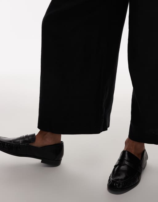 & Other Stories linen pull-on wide leg pants with box pleat detail in black, 4 of 5