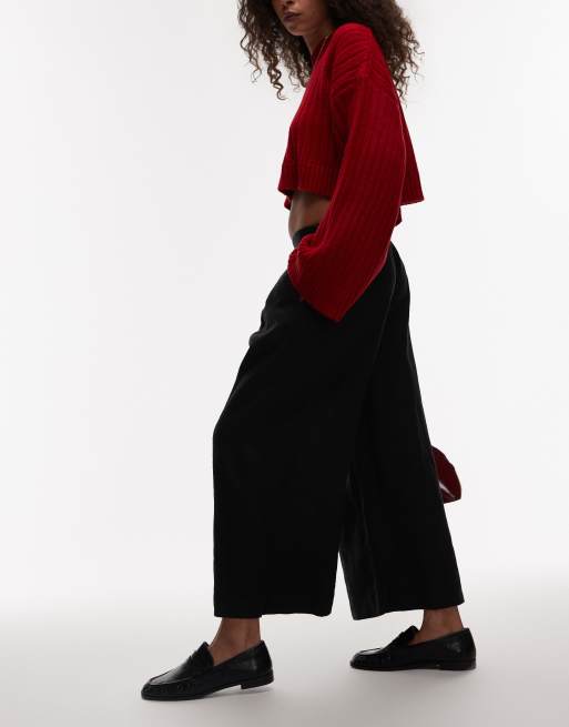 & Other Stories linen pull-on wide leg pants with box pleat detail in black, 5 of 5