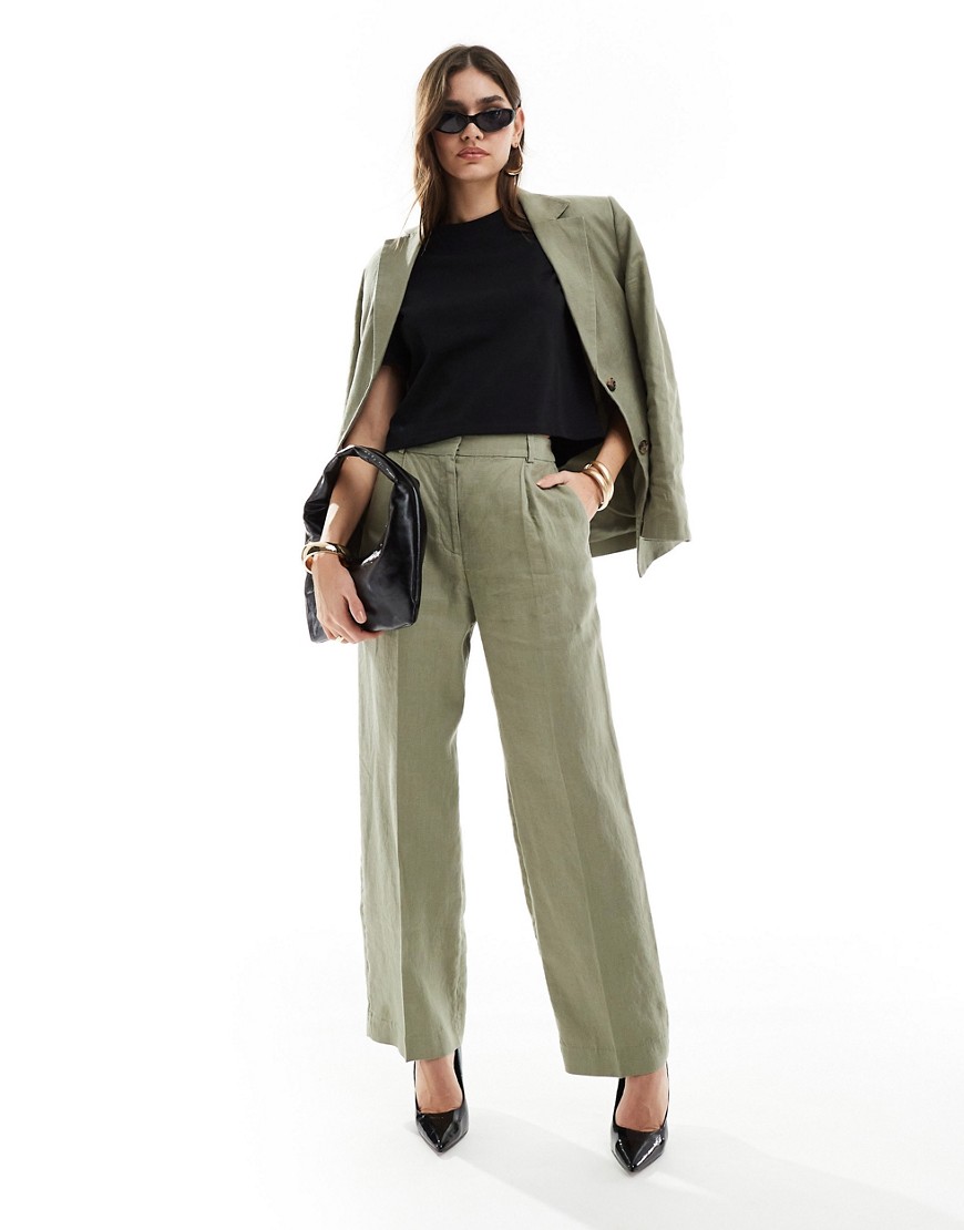 & Other Stories linen relaxed trousers in khaki-Green