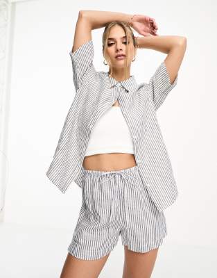 & Other Stories linen shirt in blue stripe (part of a set) 