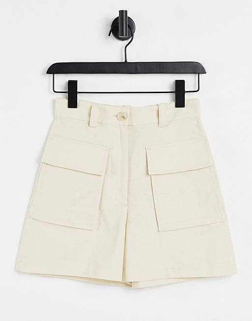 & Other Stories linen shorts with pocket deail in beige