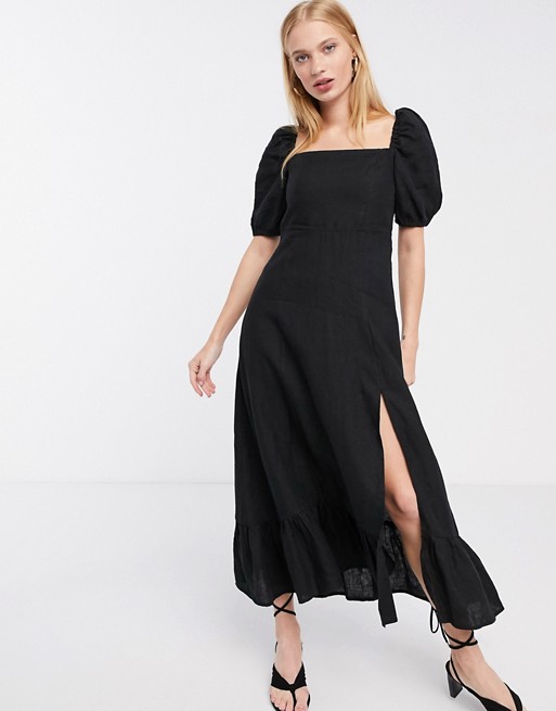 & Other Stories linen square neck midi dress in black