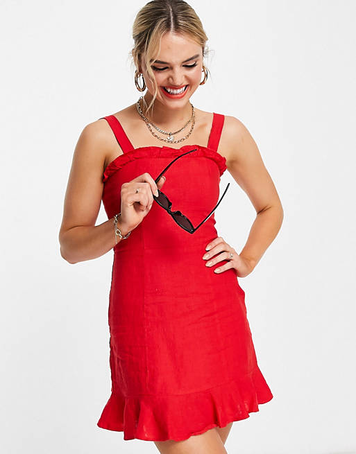 & Other Stories linen square neck mini dress in red