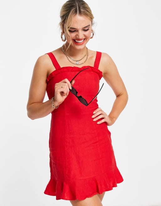 Red linen 2024 mini dress